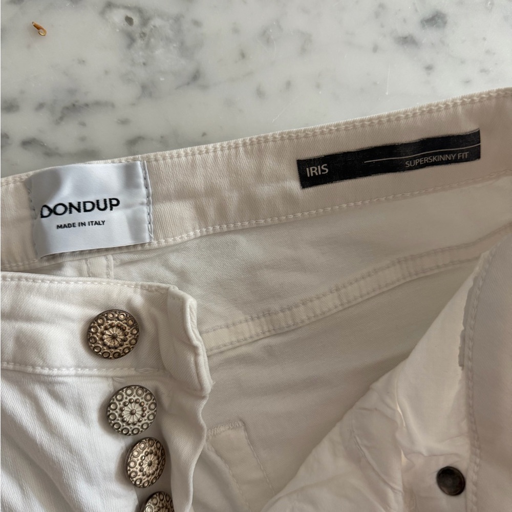 Dondup White 'Iris' Super Skinny Jeans with Decorative Metal Buttons